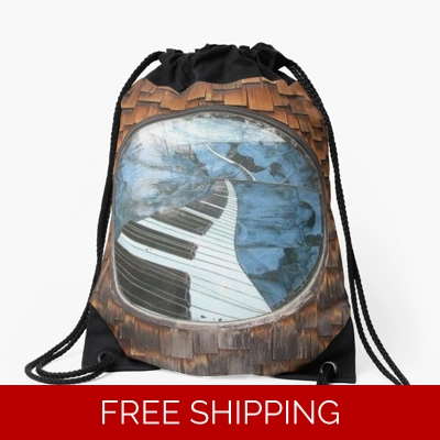 Le Studio Drawstring Bag Black Piano Window Logo Shingles Full